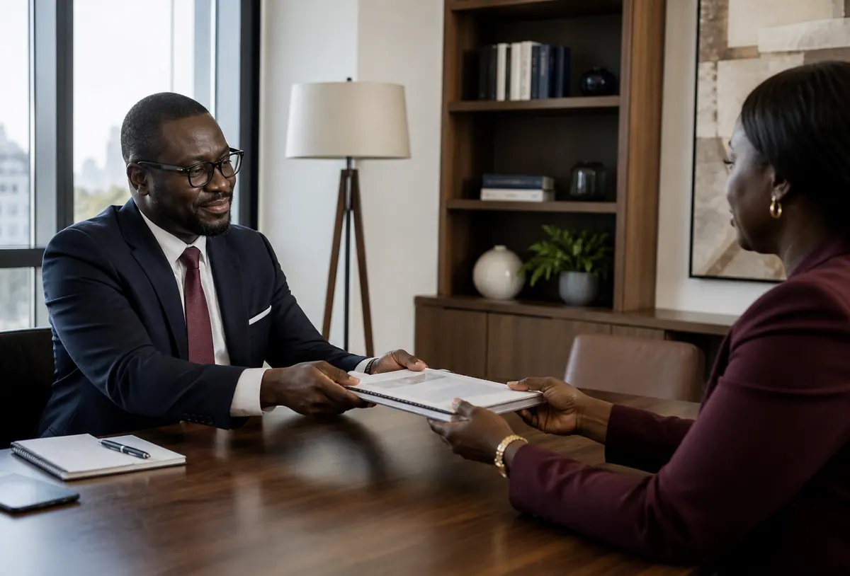 Un client recevant une note de conseil finalisée