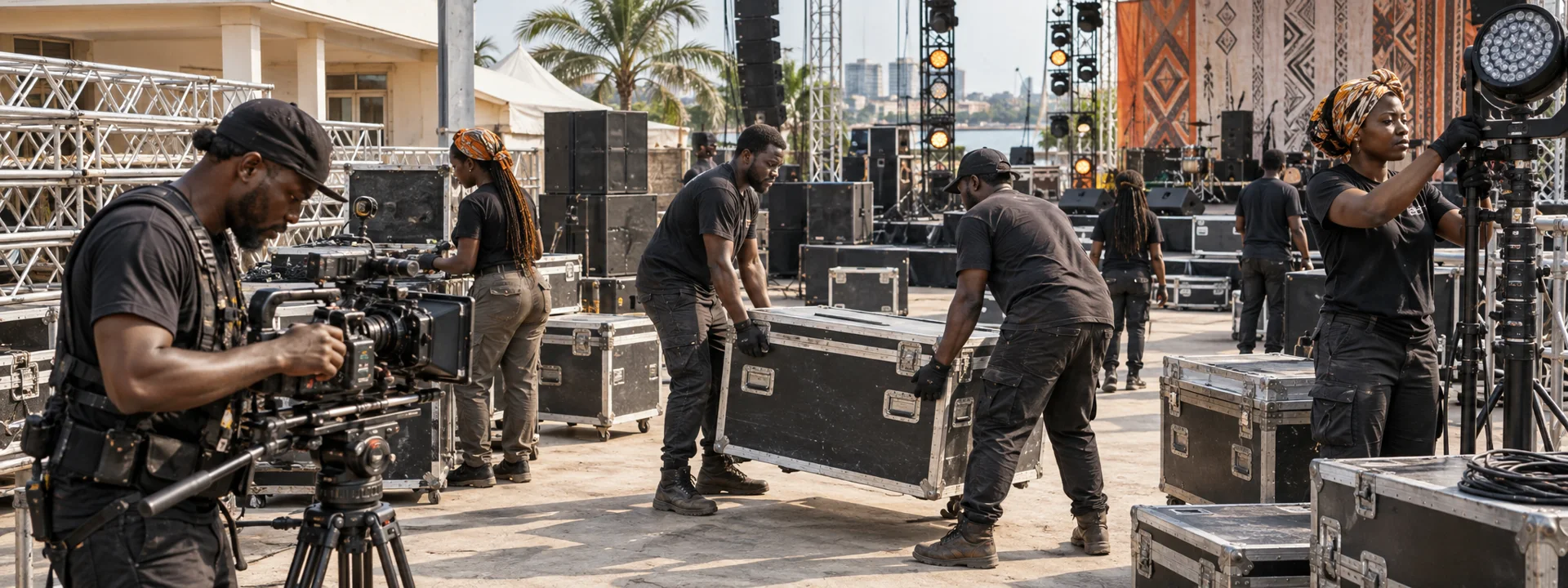 Camera crew filming an event in Douala