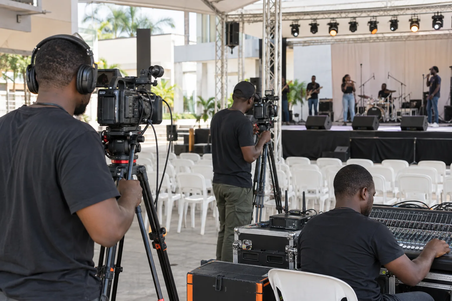 Camera and lighting crew at a live event