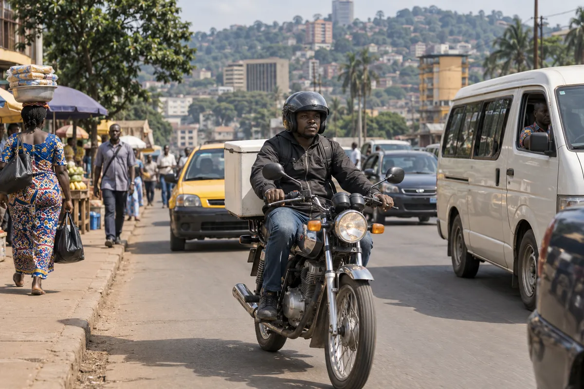 La vie est belle: a delivery rider on the road