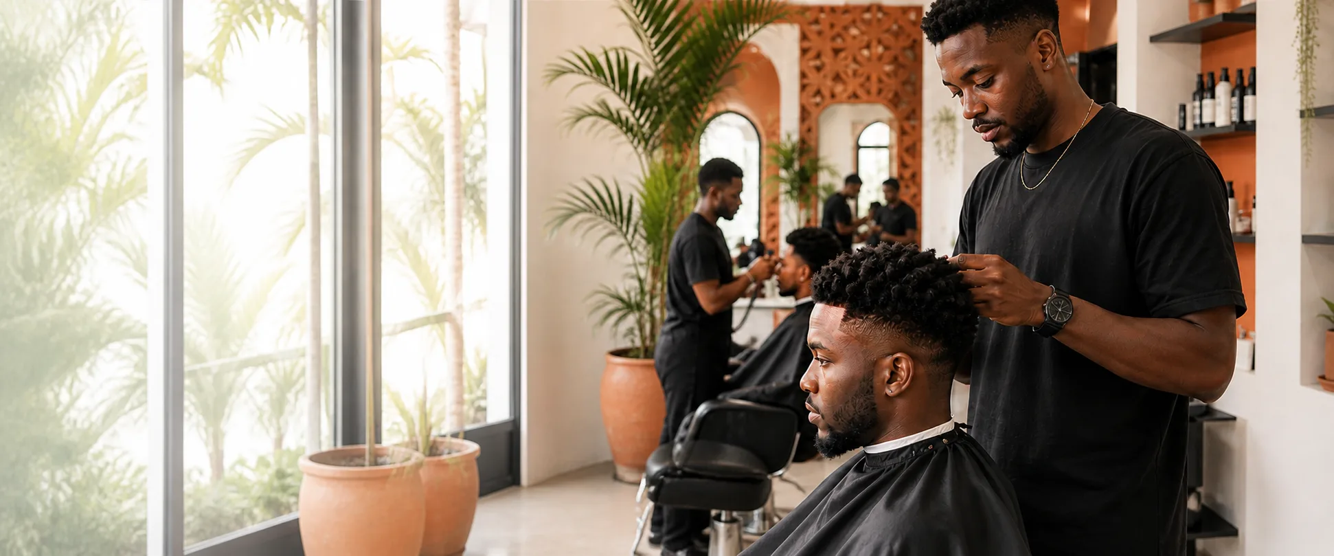 Barbier réalisant un dégradé dans le salon MV Senteurs