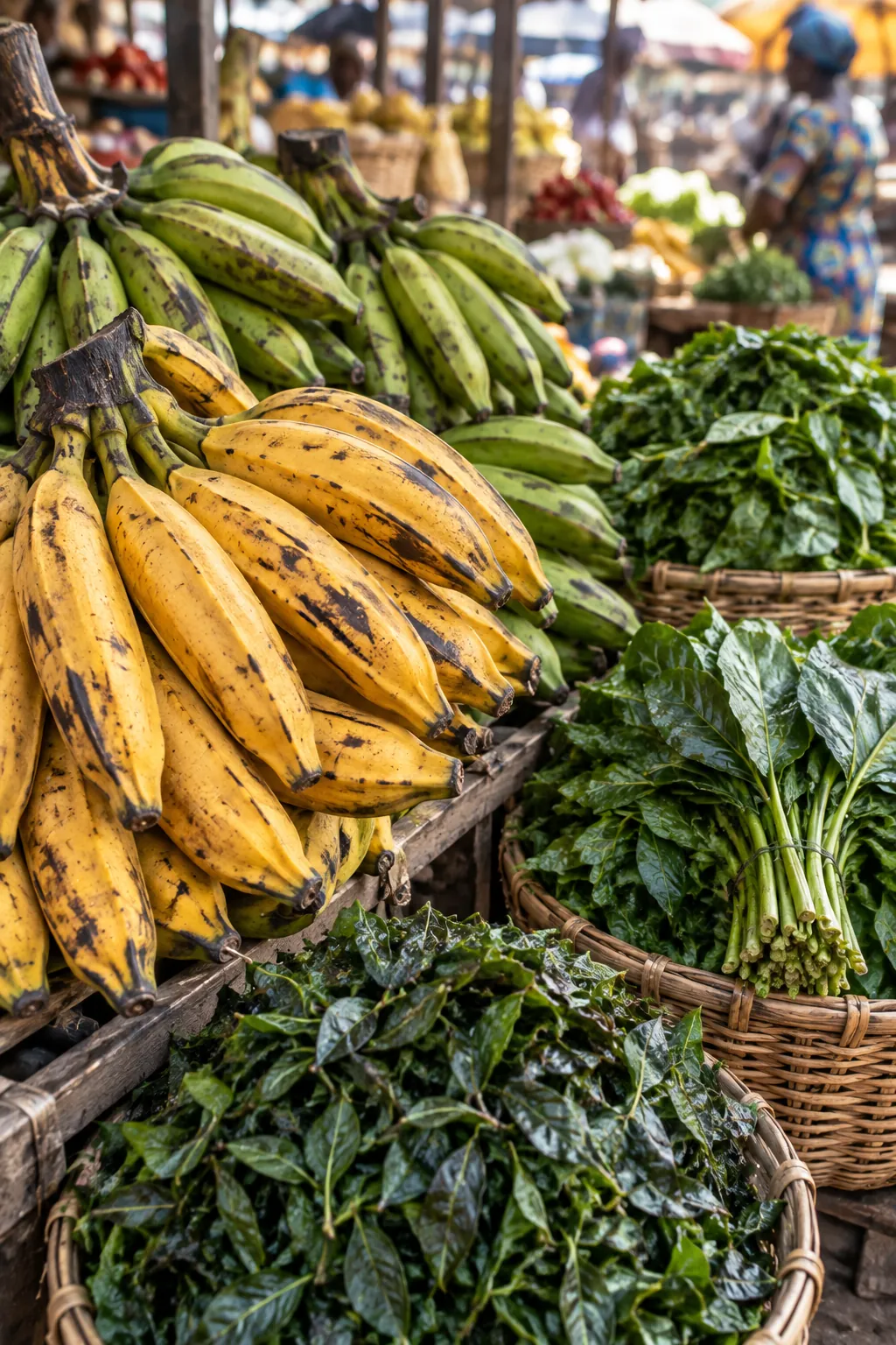 Plantains et légumes verts