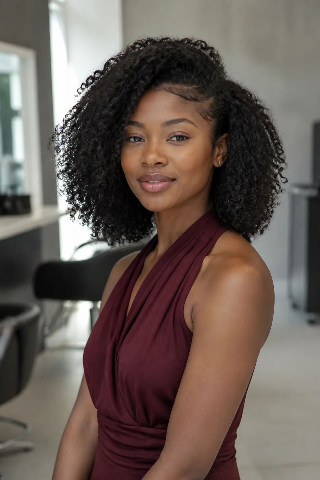 Une coiffure naturelle terminée au salon
