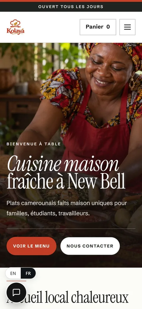 Le site mobile de Kolaya, avec ses plats et ses contacts